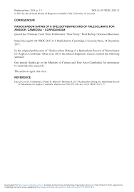 Radiocarbon dating definition, the determination of the age of objects of organic origin by measurement of the radioactivity of their carbon content. Pdf Radiocarbon Dating Of A Speleothem Record Of Paleoclimate For Angkor Cambodia Corrigendum