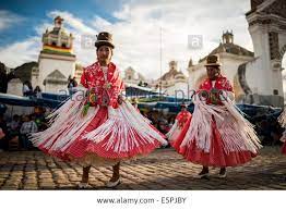 Stock Photo Dancers In Traditional Costume Fiesta De La Virgen De La Candelaria Copacabana Lake Titicaca Bolivia S Bolivia Columbian Traditional Outfits