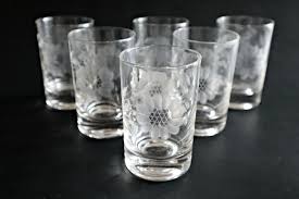 6 Hughes Cornflower Juice Glasses Etched Tumblers Etsy Glassware Antique Glass Juice Glasses