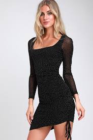 Black And White Polka Dot Bodycon Dress Hot Spot Black Polka Dot Mesh Long Sleeve Bodycon Dress With Images Mesh Long Sleeve Bodycon Dress Bodycon Dress With Sleeves Long Sleeve Bodycon