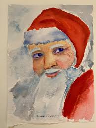 Portrait of Santa Christmas Card, Watercolor Portrait of Santa, Santa  Clause Holiday Card, Santa Art Card
