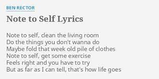 Note To Self Lyrics By Ben Rector Note To Self Clean