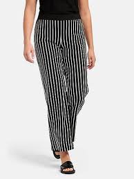 Pantalon coupe droite, noir et beige taille : Doris Streich Le Pantalon En Jersey A Rayures Verticales Noir Blanc