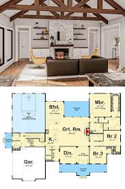 Small house plan, five bedrooms, efficient floor layout, master bedroom with separate living area. 5 Bedroom Two Story Modern Farmhouse With A Bar Floor Plan House Plans Farmhouse House Blueprints Modern Farmhouse House Plans
