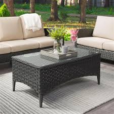 Wicker patio table is the perfect for your outdoor space. Corliving Wide Rattan Patio Coffee Table With Glass Table Top 43 X24 Pcl 100 T Rona