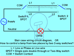 Three wire control multiple stations circuit diagram. Staircase Wiring Circuit Diagram How To Control A Lamp From 2 Places