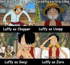 Luffy As Chopper Luffy As Usopp Luffy As Sanji Luffy As Zoro Funny Text Quote Comic One Piece One Piece Meme One Piece Funny Manga Anime One Piece