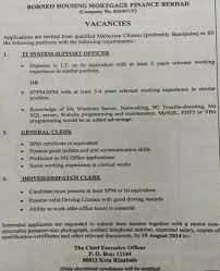 Borneo housing mortgage finance bhd v. Karier Kini Vacancies Borneo Housing Mortgage Finance Sdn Bhd