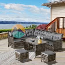 Baroon Outdoor 6 Pieces Patio Dining Set Wicker Outdoor Furniture Set  Garden Rattan Sofa Set Outdoor Sectional Couch with Cushions, Dining Table  and ...