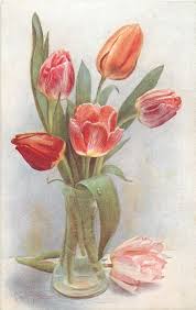 Download Pink Red Orange Tulips In Clear Glass Vase Tuckdb Flower Art Tulip Painting Floral Painting