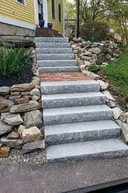 Salt Pepper Granite Steps W Red Brick Inlay Outdoor Stairs Staircase Outdoor Garden Stairs