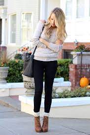 Women S Grey Oversized Sweater Black Skinny Jeans Brown Leather Lace Up Ankle Boots White Knee High Socks Fashion Ankle Boots With Jeans How To Wear Ankle Boots