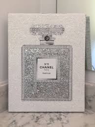 Black And Silver Glitter Wall Art Canvas Wrapped Embellished Art Print Chanel No 5 Perfume Bottle Sparkling Bling Glitter Rhinestone Crystals Wall Ha Chanel Bedroom Chanel Wall Art Chanel Room