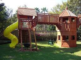 These diy swing sets come in plastic, metal or wood parts, and they typically require minimal labor and tools. Offering Custom Redwood And Cedar Playsets And Swing Sets Custom Playset Fort Design In Houston Columbus Round Top A Backyard Cozy Backyard Playset Outdoor