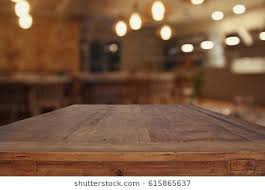 Image Of Wooden Table In Front Of Abstract Blurred Restaurant Lights Background Wooden Tables Table Wooden