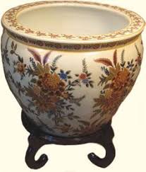 Chinese porcelain fish bowl or planter with flowers on a teal background. 53 Flower Pots Fishbowls And Planters Ideas Ceramic Pots Porcelain Planters