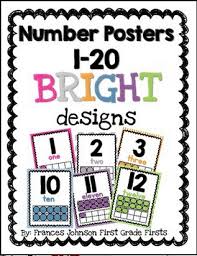Number Posters 1 20 Bright Designs Abc Poster Elementary Schools 1st Grade Math