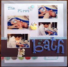 Upload your digital layout or use the online picaboo editor with over 23,000 design elements to. Searchwords First Bath Baby Scrapbook Pages Baby Girl Scrapbook Baby Boy Scrapbook