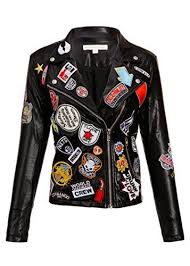 Womens Black Pu Faux Leather Moto Biker Jacket With Patches Size Small Read More Reviews Of The Black Moto Jacket Leather Jacket Patches Moto Biker Jacket