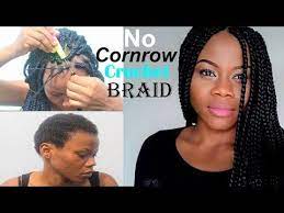 No Cornrow Crochet Braids In 7 Minutes Crochet Box Braids On A Short 4c Hair How To Crochet Braid A Crochet Box Braids Crochet Braids Side Braid Hairstyles