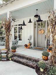 Spooky Porch With Old Time Pottery Hostessjo In 2021 Halloween Front Porch Decor Fall Halloween Decor Halloween Porch