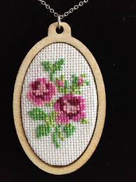 There is a color picture of the completed chart on the front page. Cross Stitch Necklace With Two Pink Roses Pattern Cross Stitch Necklace Elegant Cross Stitch Floral Cross Stitch
