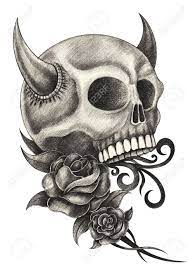 Skull Devil Tattoo Hand Pencil Drawing On Paper Stock Photo Picture And Royalty Free Image Image 40393855 Skull drawing day of the dead ideas. skull devil tattoo hand pencil drawing on paper