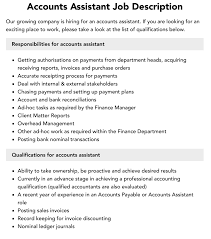 Accounts Assistant Job Description | Velvet Jobs