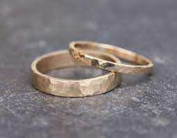 Gold Wedding Ring Set Handmade 14k Gold Hammered Eco Etsy In 2021 Wedding Rings Sets Gold Hammered Gold Wedding Band Matching Wedding Bands Gold