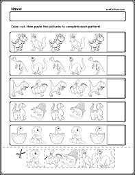 1 Teach Basic Ab Patterns With These Color And Fill In Pattern Sheets Featuring Dinosaur Char Ab Pattern Worksheet Ab Patterns Dinosaur Activities Preschool