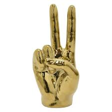 Three Hands 7 25 In Gold Ceramic Peace Hand Sign 66936 The Home Depot Gold Ceramic Hand Sculpture Ceramics
