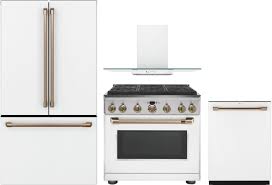 Ge cafe series invokes inspiration and innovation for the home cook who loves to entertain. Cafe Cafreradwrh7 4 Piece Kitchen Appliances Package With French Door Refrigerator Gas Range And Dishwasher In Matte White