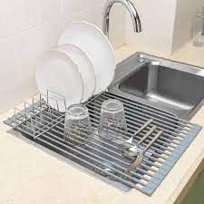 Dish drying rack, large dish rack and drainboard set, 2 tier 304 stainless steel with drainboard for kitchen counter, dish drainer with utensil and knife holder, cutting board holder by zwissliv $79.97 $151.99 Slideep Large 20 5 X 13 Over The Sink Dish Drying Rack Multipurpose Roll Up Dish Drainer Mat With Plates Rack Lid Organizer Fruits And Vegetable Drainer Rack Silicone Covered Stainless Steel Buy Online In