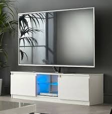 Modern white entertainment units australia. Modern Tv Stand Cabinet 140cm White Matt Gloss Blue Led Lights For 55 65 Tv S 5060366063946 Ebay