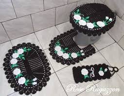 Jogo De Banheiro Preto Com Flores Brancas Jogos De Banheiro Banheiro Preto Jogos De Banheiro Croche