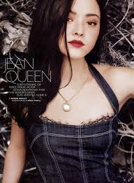 Devon black hair, dark denim and red lips