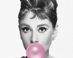 Audrey Hepburn GORGEOUS*Black and white pink accent *Two 5x7 inch fabric  blocks