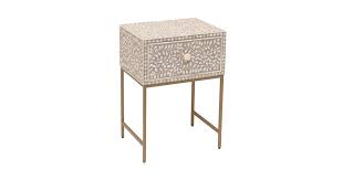 Bone inlay bedside table with 2 drawers in oriental pink. Matt Blatt Pia Bone Inlay Bedside Table Grey Kogan Com