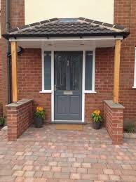 Richmond Style Front Door Painted In Gallant Grey By Dulux Porch Canopy Supported By Oak Beams Door Canopy Modern Porch Canopy Door Canopy