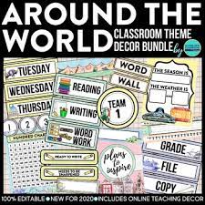 Some example of classroom themes are a beach theme classroom, camping theme classroom, and jungle theme classroom. Around The World Theme Classroom Decor By Clutter Free Classroom