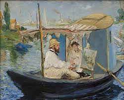 Manet vacationed across from monet during summer months and painted this portrait of monet at the easel along with monet's wife and child. Argenteuil Manet Wikipedia