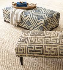 A Linear Modern Rectangular Upholstered Form Paired With One Of Our Favorite Rugs Transforms This Ottoman Bench Furniture Patterned Ottoman Ottoman Furniture