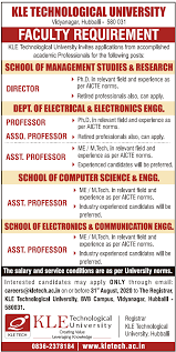 Today, caus is home to more than 2,300 students, 300 faculty and staff, 15,000 active. Kle Technological University Hubballi Wanted Assistant Professor Associate Professor Professor Facultyplus