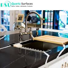 If you've been as a pure white quartz, arctic white goes with anything. China Black Based Quartz Stone Slab With White Veins For Kitchen Countertop China Quartz Countertop Black With White Veins Vein Black Quartz