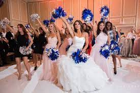Dallas Cowboy Cheerleader Bride Dancing With Other Dallas Cowboy Cheerleaders At October Fall Weddin Dallas Cowboys Wedding Cowboy Wedding Cowboy Wedding Theme