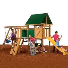 Shop Playstar Legend Bronze Wood Playset With Swings At Lowes Com Swing Set Playground Set Playset