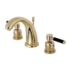 Kingston Brass Kaiser 8 In Widespread 2 Handle Mid Arc Bathroom Faucet In Polished Brass Hkb8982dkl The Home Depot Kingston Brass Widespread Bathroom Faucet Polished Brass