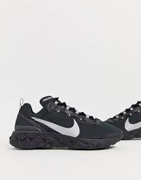 Nike React Element 55 Trainers In Black Converse Chuck Taylor Leather Mens Trainers Casual Sneakers