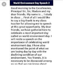 Short speech on world environment day world environment day is celebrated every year on june 5 globally. Speech On Environment Day Brainly In