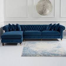 Nesta Chesterfield Left Corner Sofa In Blue Velvet In 2020 Blue Sofas Living Room Living Room Decor Blue Sofa Corner Sofa Living Room